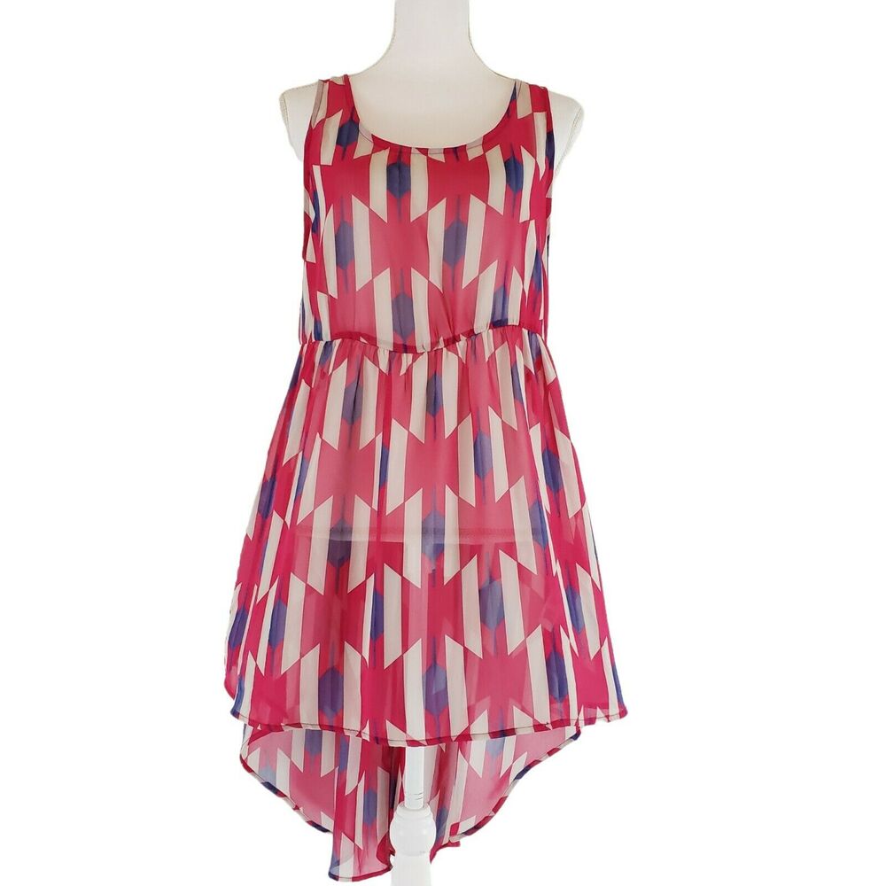 Forever 21 Sleeveless SIZE L Sheer Pink Blue  Hi Low Tunic Top Blouse